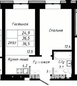 2-к квартира, строящийся дом, 37м2, 1/10 этаж