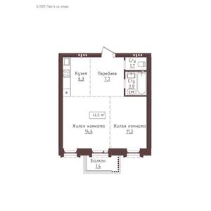 2-к квартира, строящийся дом, 46м2, 4/23 этаж