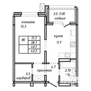 1-к квартира, строящийся дом, 41м2, 1/15 этаж