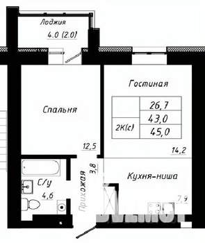 2-к квартира, строящийся дом, 45м2, 9/10 этаж