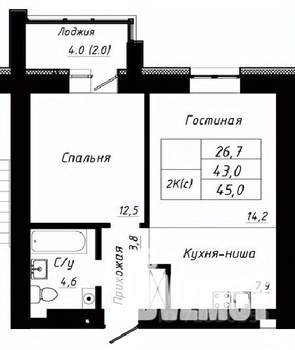 2-к квартира, строящийся дом, 45м2, 3/10 этаж