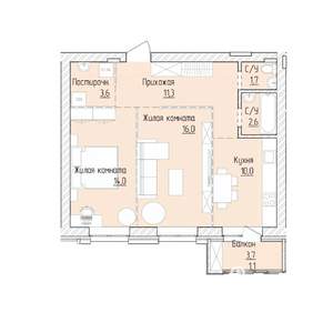 2-к квартира, строящийся дом, 60м2, 3/8 этаж