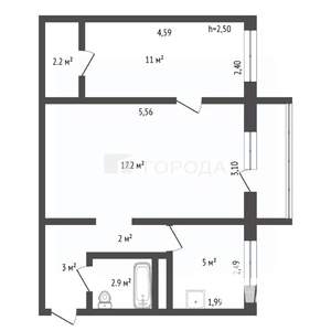 2-к квартира, вторичка, 43м2, 5/5 этаж