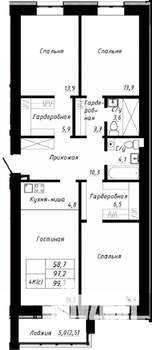 4-к квартира, строящийся дом, 100м2, 3/10 этаж