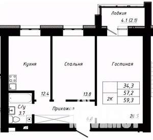 2-к квартира, вторичка, 59м2, 9/10 этаж