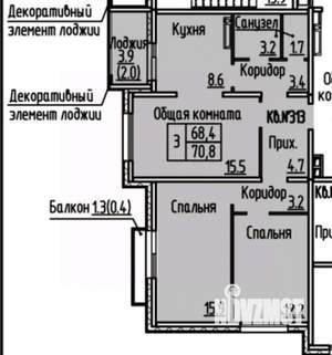 3-к квартира, сданный дом, 71м2, 11/16 этаж