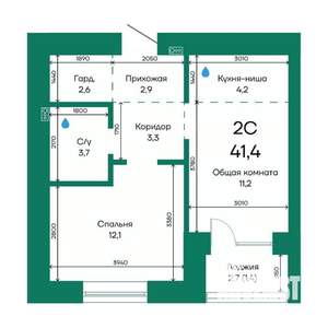 2-к квартира, строящийся дом, 41м2, 9/10 этаж