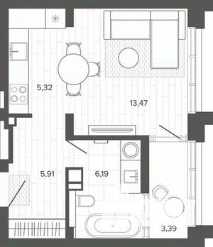1-к квартира, строящийся дом, 34м2, 12/19 этаж