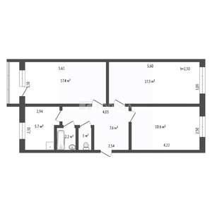 3-к квартира, вторичка, 61м2, 3/5 этаж