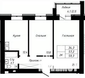 2-к квартира, строящийся дом, 59м2, 9/10 этаж