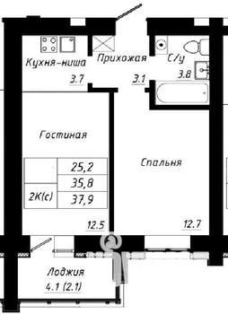 2-к квартира, строящийся дом, 38м2, 8/10 этаж