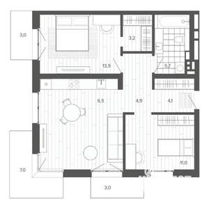 3-к квартира, вторичка, 78м2, 6/9 этаж