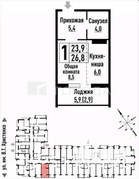 1-к квартира, вторичка, 35м2, 13/16 этаж