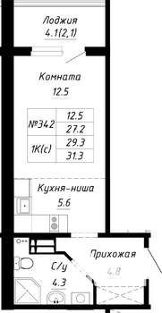 1-к квартира, строящийся дом, 29м2, 1/10 этаж