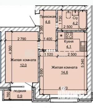 2-к квартира, вторичка, 40м2, 6/10 этаж