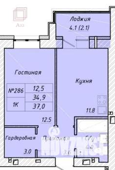 1-к квартира, строящийся дом, 37м2, 9/10 этаж