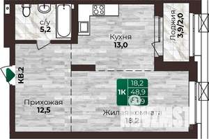1-к квартира, строящийся дом, 51м2, 19/22 этаж
