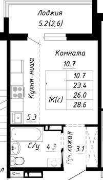 1-к квартира, строящийся дом, 26м2, 9/10 этаж