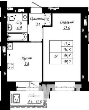 1-к квартира, строящийся дом, 36м2, 14/16 этаж