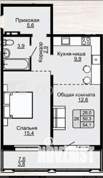 2-к квартира, вторичка, 54м2, 18/22 этаж