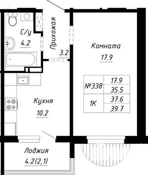 1-к квартира, строящийся дом, 38м2, 10/10 этаж