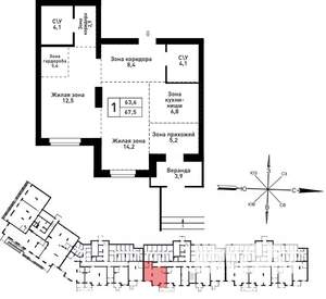 1-к квартира, вторичка, 68м2, 1/25 этаж