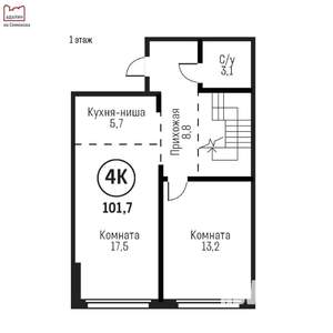 4-к квартира, строящийся дом, 102м2, 1/22 этаж