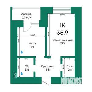 1-к квартира, строящийся дом, 36м2, 8/10 этаж