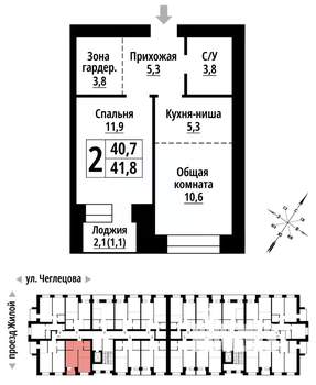 2-к квартира, вторичка, 41м2, 2/9 этаж