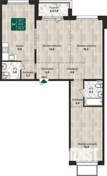 3-к квартира, строящийся дом, 83м2, 1/17 этаж