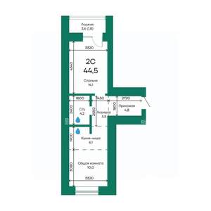 2-к квартира, строящийся дом, 45м2, 2/10 этаж
