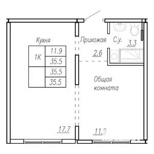 1-к квартира, строящийся дом, 36м2, 2/17 этаж