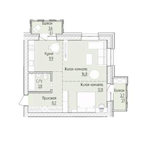 2-к квартира, строящийся дом, 54м2, 5/8 этаж