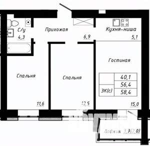 3-к квартира, вторичка, 58м2, 1/10 этаж