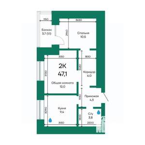 2-к квартира, вторичка, 47м2, 10/10 этаж