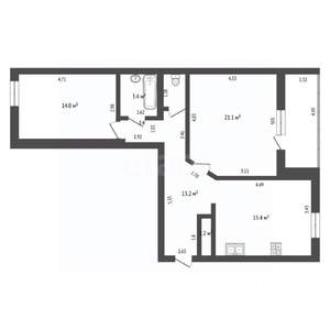 3-к квартира, вторичка, 70м2, 6/6 этаж