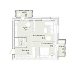2-к квартира, строящийся дом, 54м2, 5/8 этаж