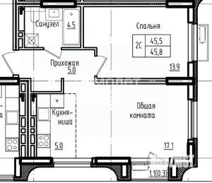 1-к квартира, вторичка, 46м2, 8/15 этаж