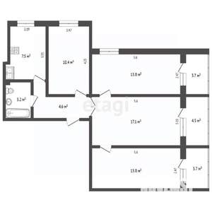 4-к квартира, вторичка, 82м2, 9/9 этаж