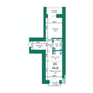 2-к квартира, строящийся дом, 45м2, 9/10 этаж