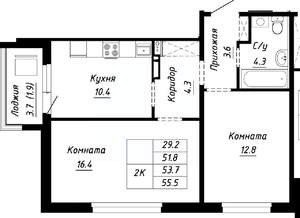 2-к квартира, вторичка, 54м2, 5/10 этаж