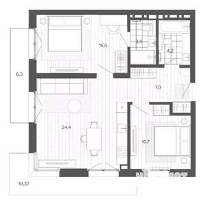 3-к квартира, строящийся дом, 81м2, 7/9 этаж