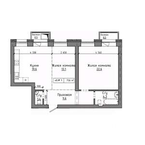 2-к квартира, строящийся дом, 72м2, 4/9 этаж
