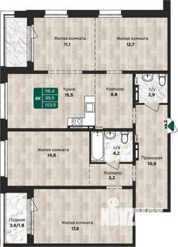 4-к квартира, строящийся дом, 104м2, 5/17 этаж