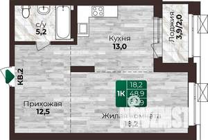 1-к квартира, строящийся дом, 51м2, 12/22 этаж