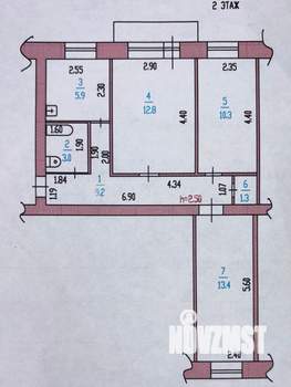 3-к квартира, вторичка, 56м2, 2/5 этаж
