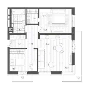 3-к квартира, строящийся дом, 84м2, 8/9 этаж