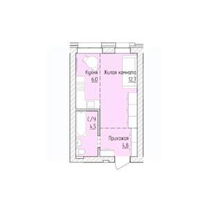 1-к квартира, строящийся дом, 28м2, 2/8 этаж