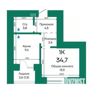 1-к квартира, строящийся дом, 35м2, 10/10 этаж