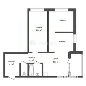 3-к квартира, вторичка, 63м2, 12/16 этаж
